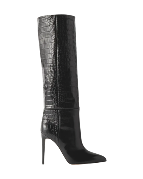 Croc-Effect Leather Knee Boots