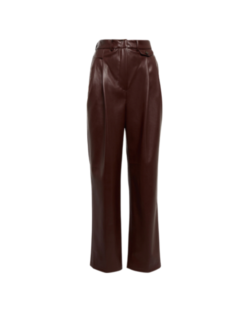 Pernille Straight Faux Leather Pants, Brown